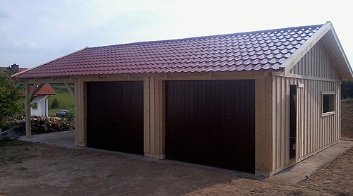 Doppelgarage Holzgarage mit Satteldach Fertiggarage mit Carport 9m x 6m