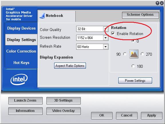 ... , Windows 7, Mobile Intel 965 Express Chipset Family, Obrót 90s