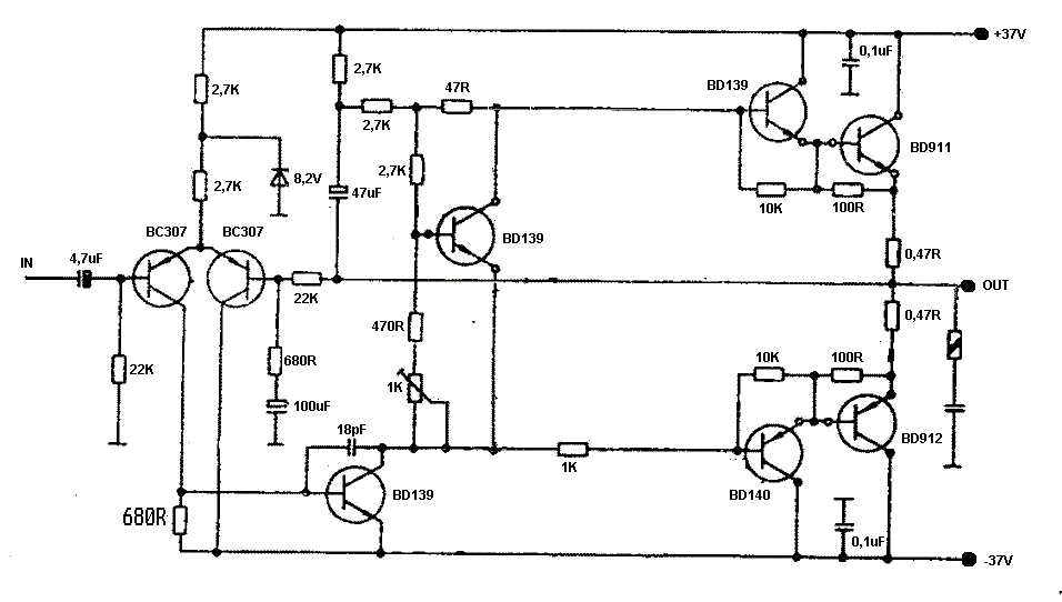 Wzmacniacz audio na tranzystorach BD912 BD140 BD139 BD139 BD911 jak zrobić