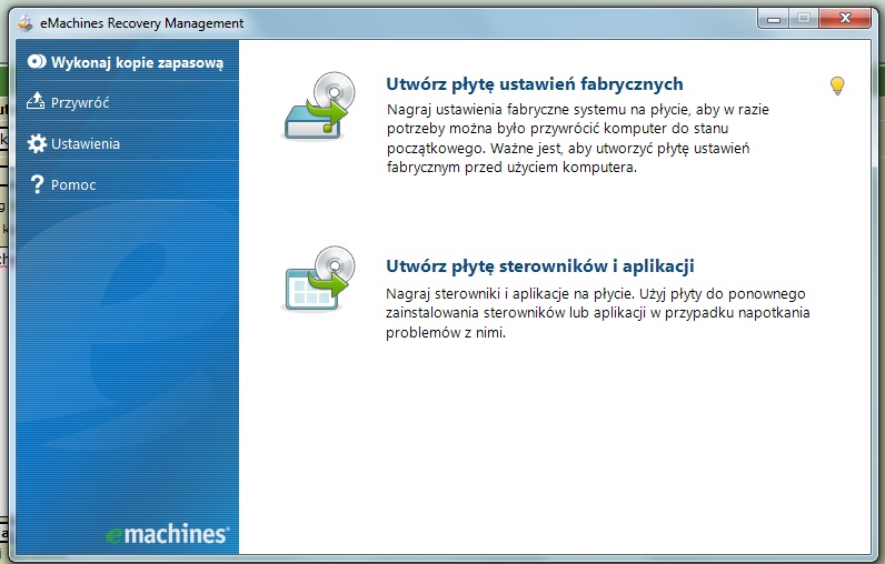 eMachines Recovery Management Czy to jest to? Skąd wezmę taką płytę 12,4GB