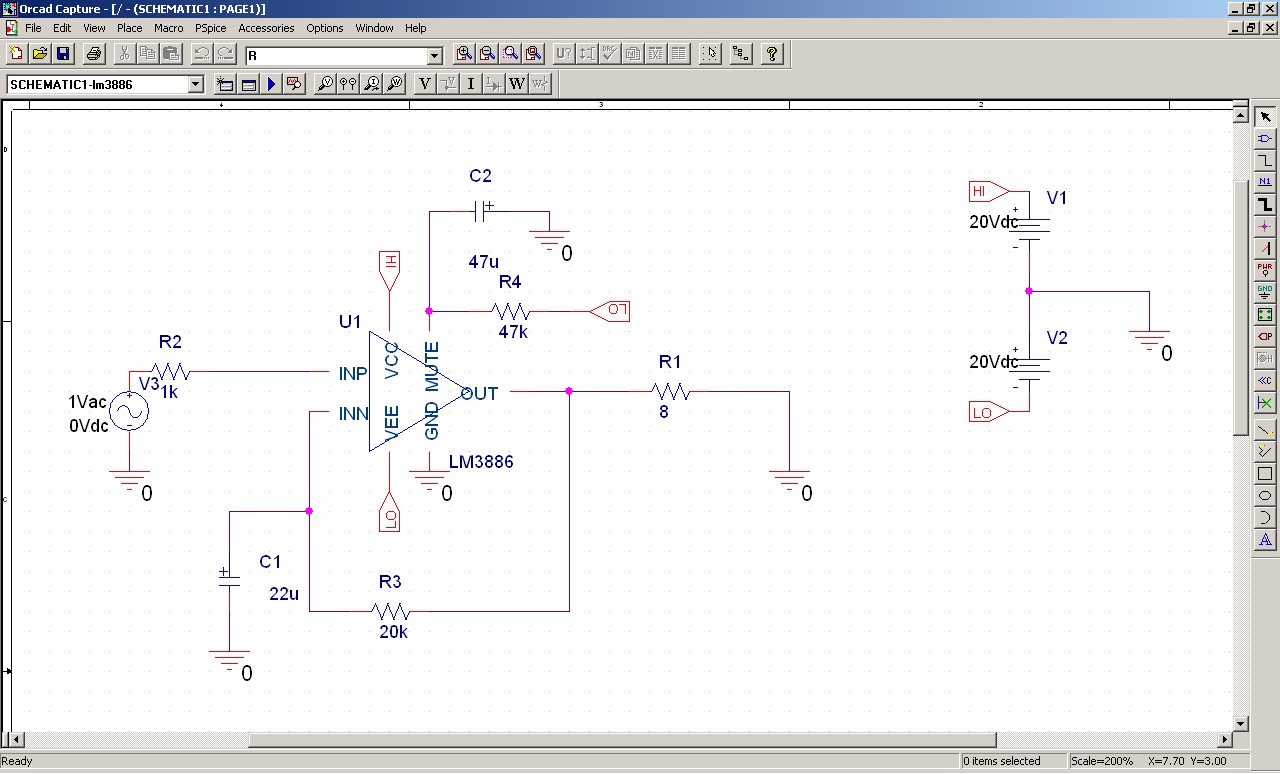 Symulacja LM3886 w PSpice (9.2)