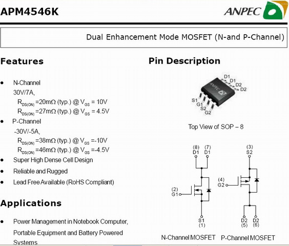 Zamienniki APM4546 W Inverterze LCD STS8C5H30L SI4544DY E3 ZXMC3A16DN8TA