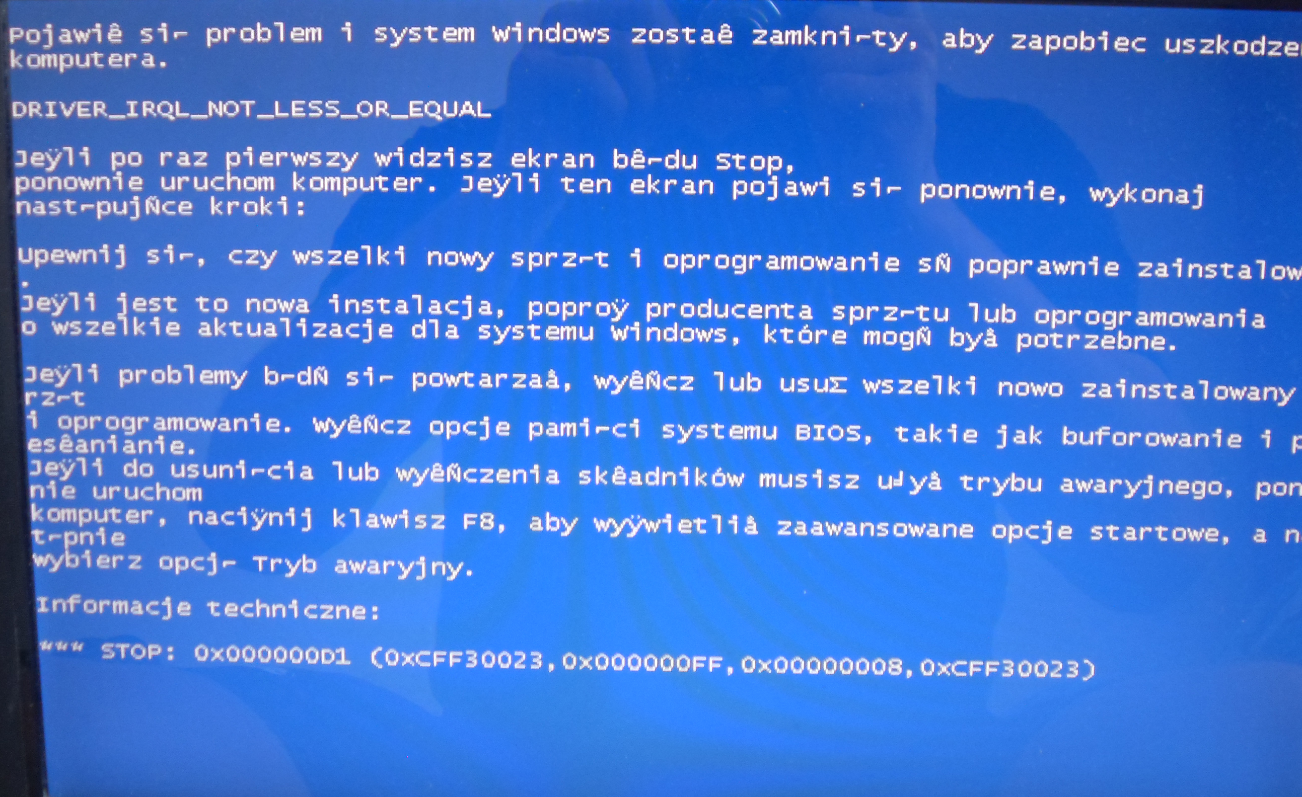 Re: Dziwny "blue screen" podczas wyłączania systemu WINDOWS XP