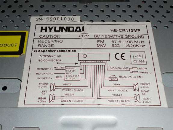 Hyundai HECR110MP potrzebna kostka ISO do radia