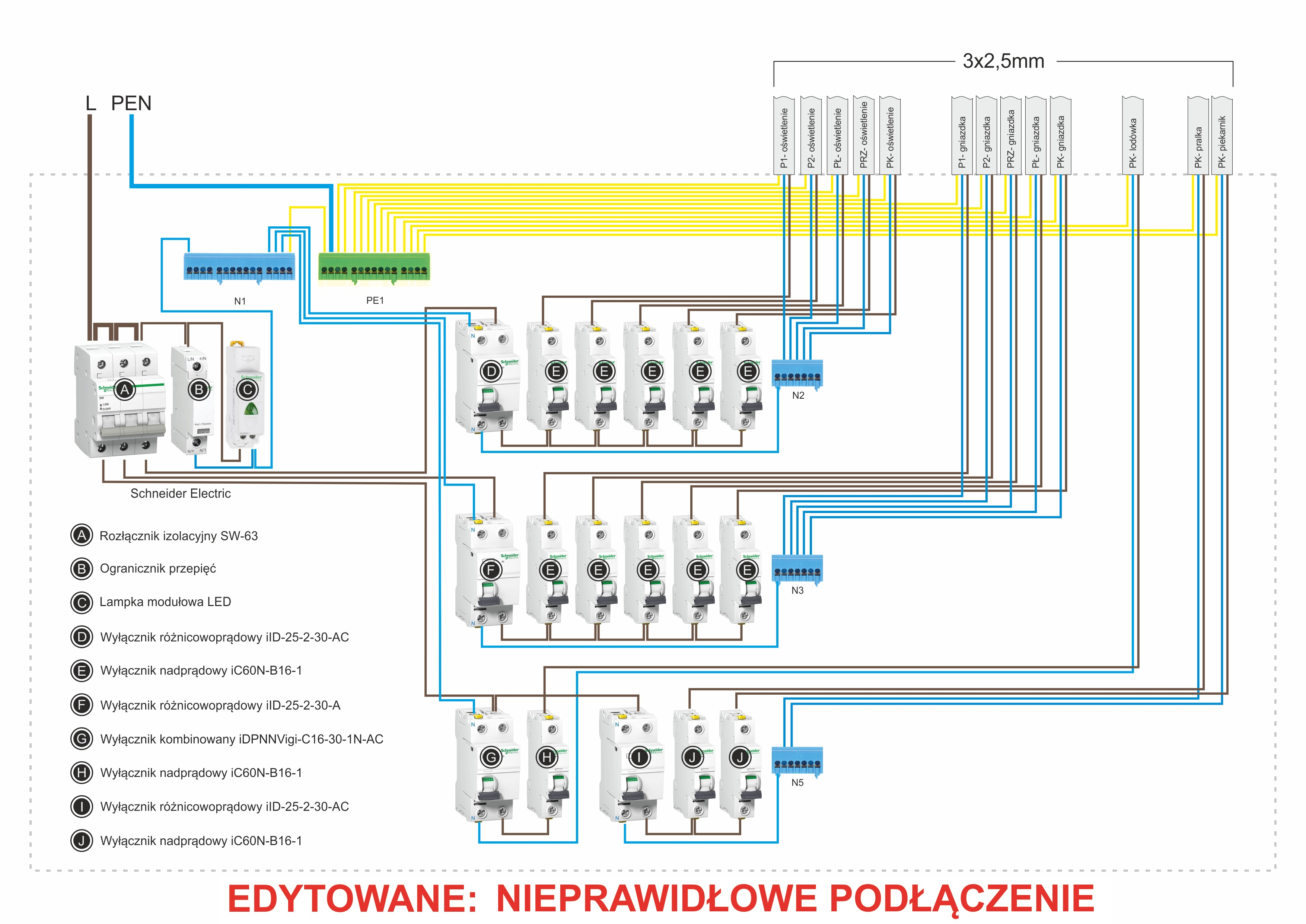 Schemat instalacji elektrycznej w bloku wielkiej płyty RCD i obwody