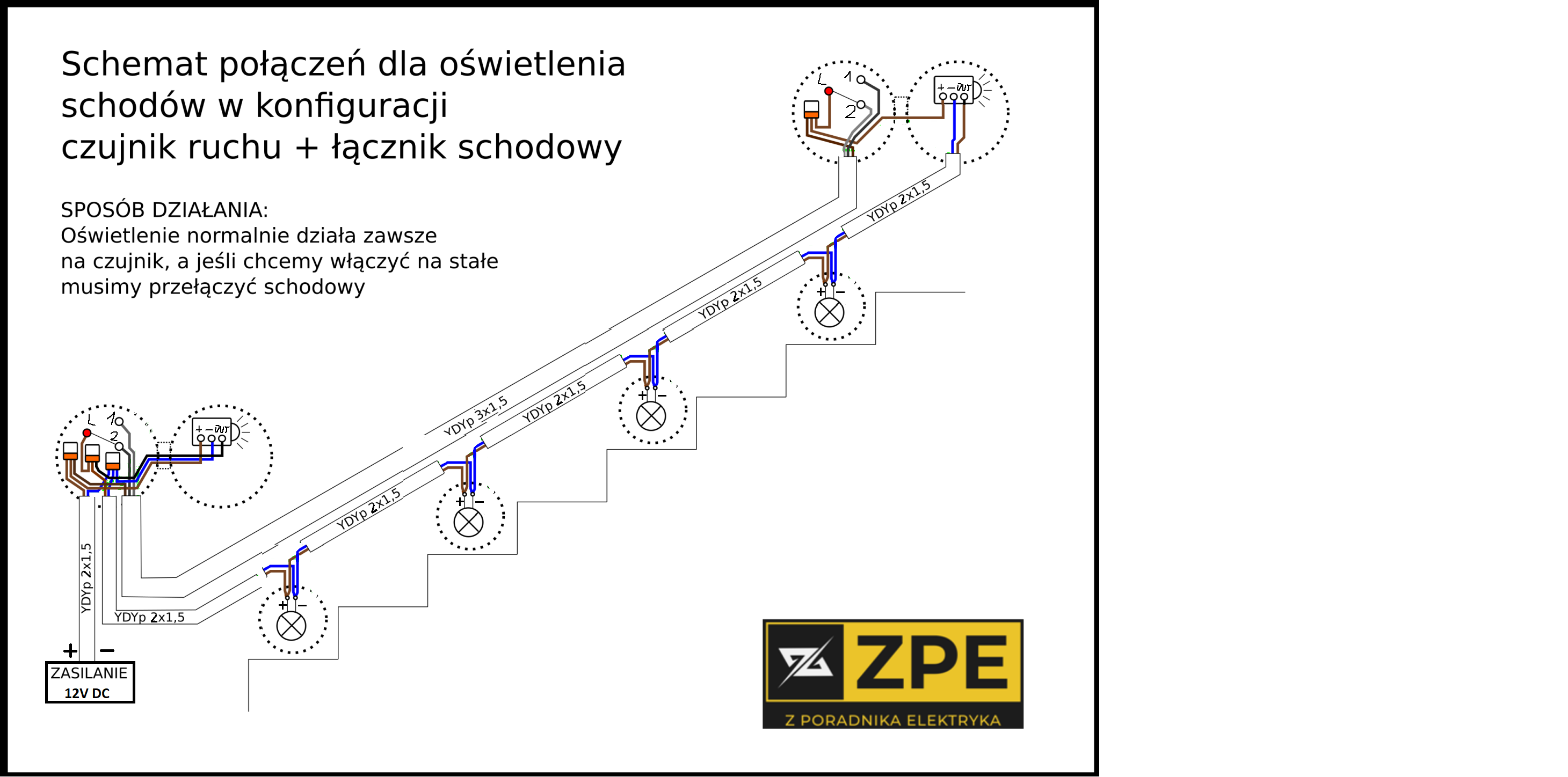 Jak podłączyć łączniki schodowe z czujkami F F DRL12 Schemat nie działa