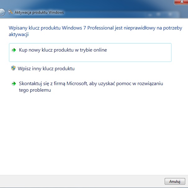 Brak możliwości aktywacji Windows 7 Pro SP1 64bit OEM Lenovo