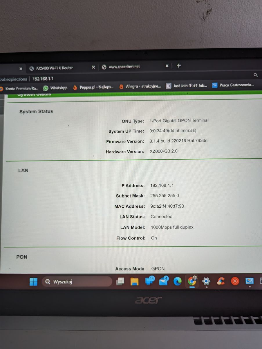 Problem Z Po Czeniem Internetowym Terminal Sieciowy Tp Link Xz G