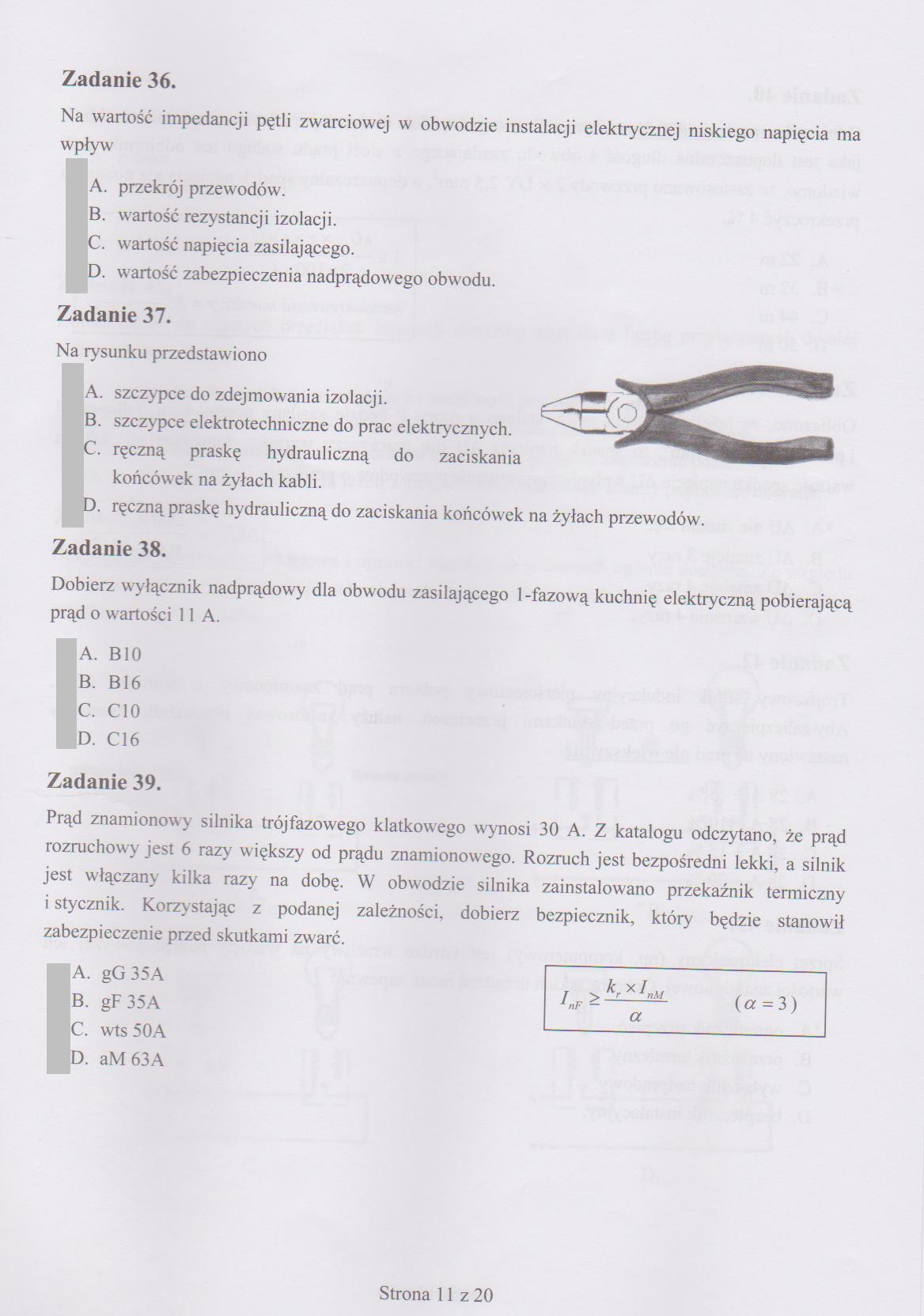 Egzamin Elektryk 2011 odpowiedzi do pytań z wersji X zawód 724 01