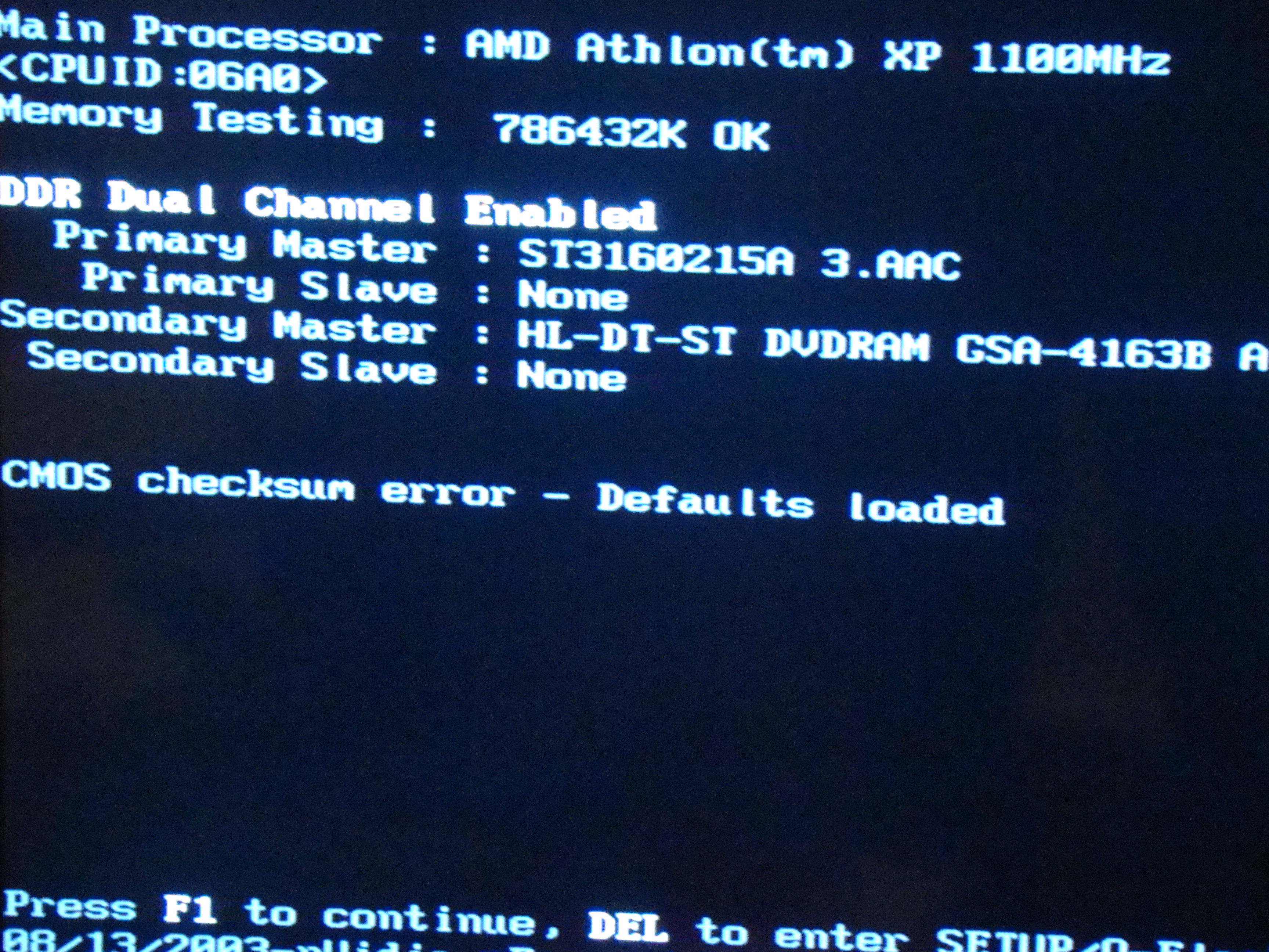 GA-7N400V - CMOS checksum error