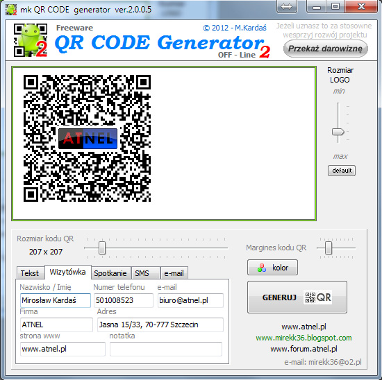 QR code generator 2 + LOGO - program for a PC