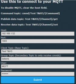 MQTT connection configuration form with fields to fill in.