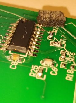 Close-up of TEEPAO WI-FI Switch Circuit Board Close-up of a circuit board with electronic components and a chip.