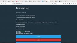 Thermostat test configuration page with temperature and connection information.