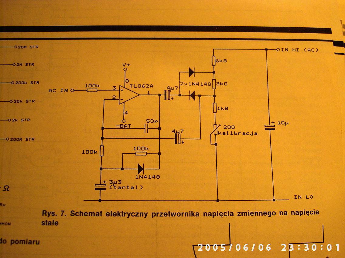 Schemat prostownika AC-DC do woltomierza 50mV–10V, 100Hz–100kHz, AD711 ...