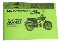 Zielona okładka „Instrukcja obsługi” motoroweru Romet Ogar typ 205 z rysunkiem motocykla