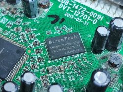 Circuit Board with EtronTech Processor Close-up of a circuit board with an EtronTech processor.