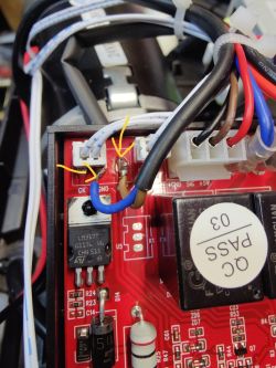 Close-up of circuit board with wires, connectors, and LM317T voltage regulator