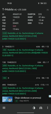 Screenshot of an application monitoring T-Mobile LTE signal.
