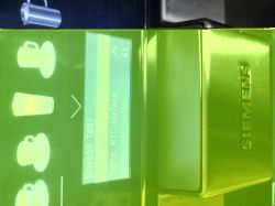 Ekran ekspresu Siemens z menu „SENSOR TEST” i wartościami czujników; obok logo SIEMENS