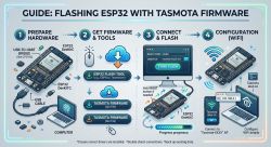 Infografika krok po kroku: flashowanie ESP32 i konfiguracja Tasmota przez Wi‑Fi