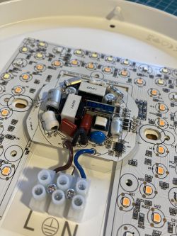 Interior of LSC SMART CONNECT Ceiling Light Interior of the LSC SMART CONNECT ceiling light showing LED components and electronic elements.