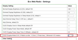Screenshot of “Evo Web Radio - Settings” with “OLED Display Mode” highlighted and set to 4