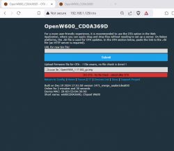 OpenW600 user interface for OTA file updates.