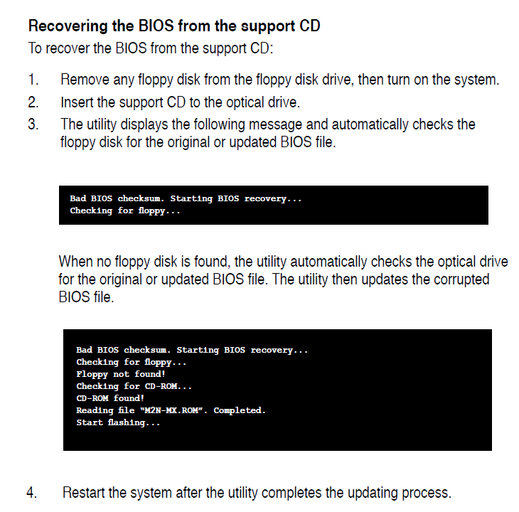 Bad bios checksum starting bios recovery что делать