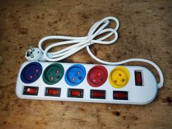 Power Strip with Colorful Sockets Power strip Interlook BA-3505-WHITE with colorful sockets and switches.