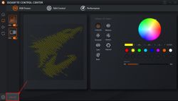 Interfejs aplikacji Gigabyte Control Center z wyłączoną synchronizacją RGB.