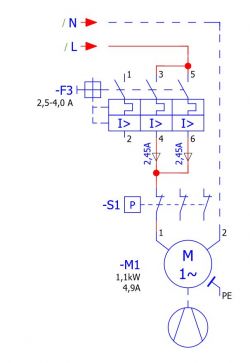 Schemat połączeń elektrycznych z elementami jak pompa, wyłącznik ciśnieniowy i silnikowy.