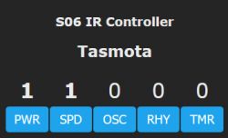 Tasmota Interface for S06 IR Controller Tasmota user interface with five control buttons.