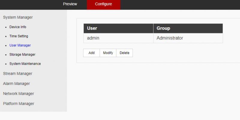 Zrzut ekranu z panelu zarządzania kamerą IP
