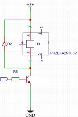 Relay control circuit with transistor and diode Relay control circuit diagram using a transistor, diode, and resistor.