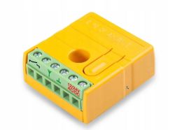 Żółty moduł Proxima z zieloną listwą zaciskową i oznaczeniem zasilania 12/24V AC/DC