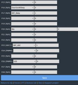 Device Pin Assignment Configuration Interface Screenshot of a device configuration interface showing various pin assignments.