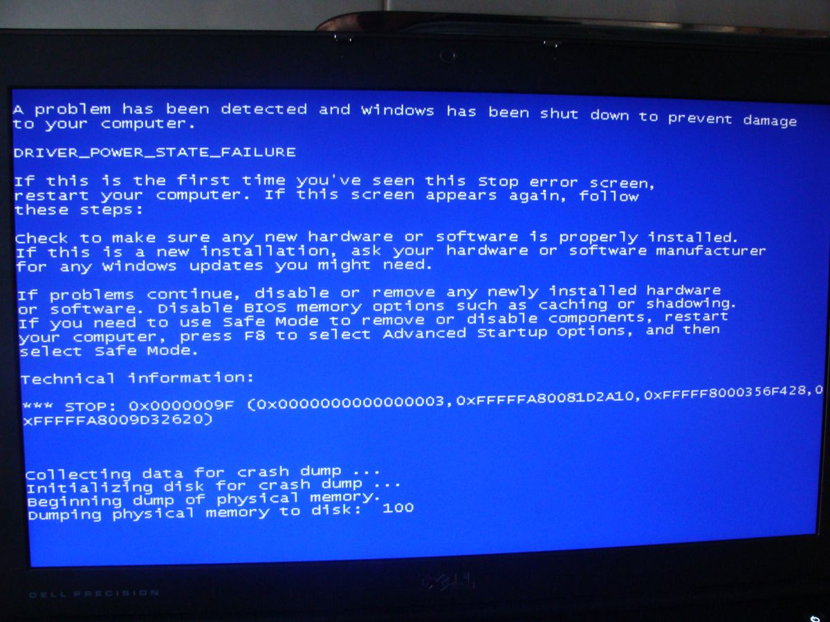 laptop driver power state failure
