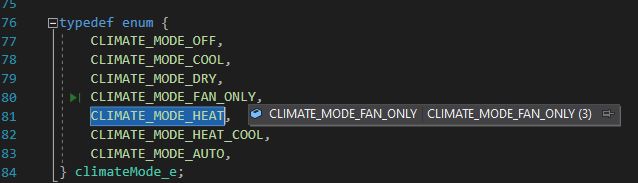 A fragment of C code showing an enumeration of climate modes.