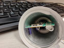 Interior of Feit Electric bulb showing Tuya CB2L module.