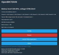 Screenshot of OpenBK7231N interface showing system status and control buttons