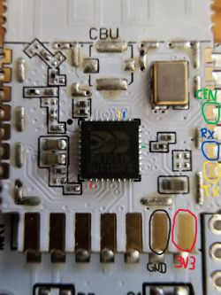 PCB Board with Pin Labels Close-up of a PCB board with pin labels.