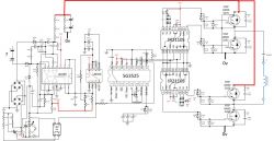 Electronic circuit diagram with components LM339, LM555, SG3525, and IR2110S.
