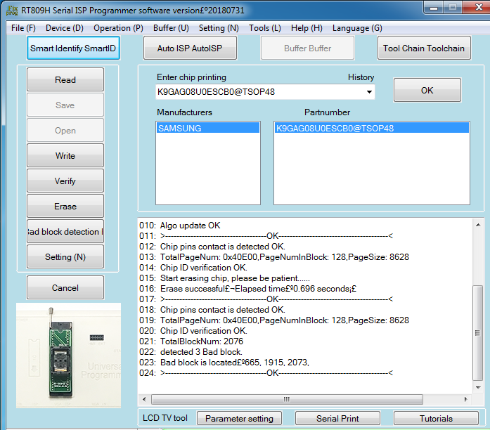 809h Software Programator RT809H programowanie ukladu K9GAG08U0E-SCB0 - 2