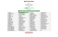 ESP32 Web Radio webpage with a list of radio stations and control options.