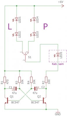 Diody migające jednocześnie - 3mm - kierunkowskazy w zabawce