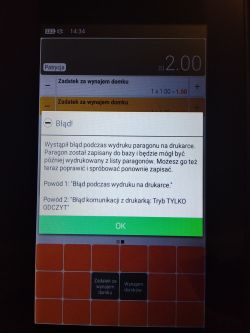 Błąd drukowania paragonu na kasie fiskalnej Novitus Next Online