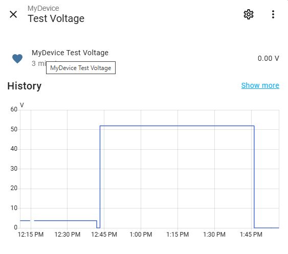Voltage Visualization in Home Assistant with Custom Icon Voltage chart of MyDevice in Home Assistant interface with a heart icon next to the name.