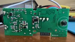 PCB for Replacing WB3S Module with ESP8266 Close-up view of a PCB with electronic components.