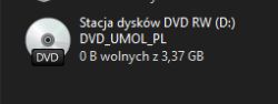 Zrzut ekranu przedstawiający napęd DVD w systemie Windows 10.